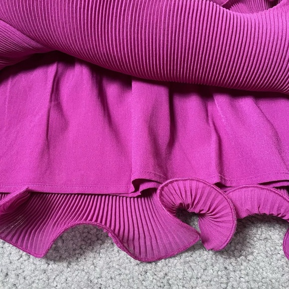 Women Milly Ryan A-Line Chiffon Dress Size 6 M Fuchsia Hem Ruffle V-Neck Layered - Picture 13 of 16